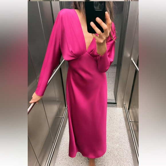 Zara NWT Satin Effect Midi Dress size L - Picture 3 of 9